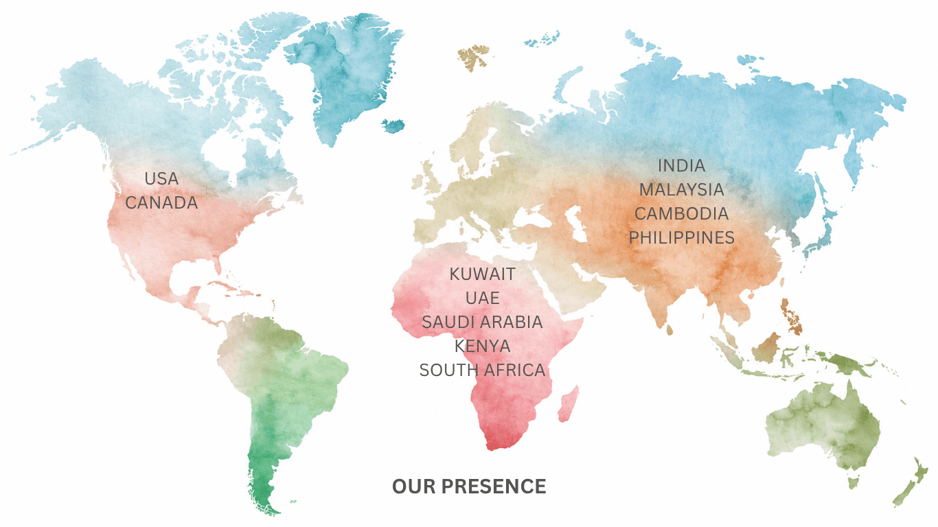 Xyntra Lifesciences global presence across USA, Canada, Kuwait, UAE, Saudi Arabia, Kenya, South Africa, India, Malaysia, Cambodia, and Philippines